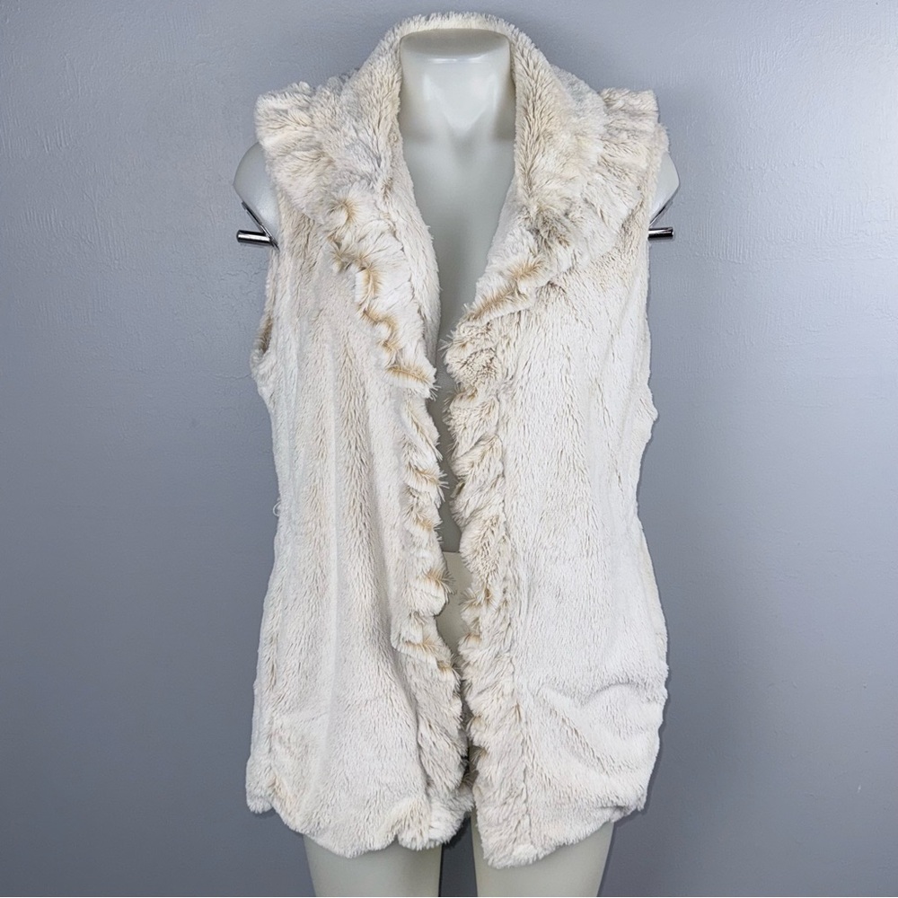 Damselle New York Sleeveless Vest Faux Fur Women’s M Cream Soft Minimalism *READ